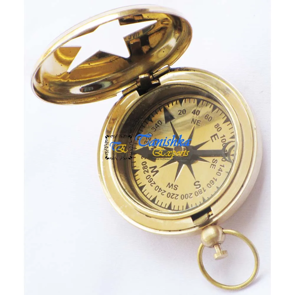 Brass Push Button Compass Maritime Vintage Pocket Compass Nautical Decorative 