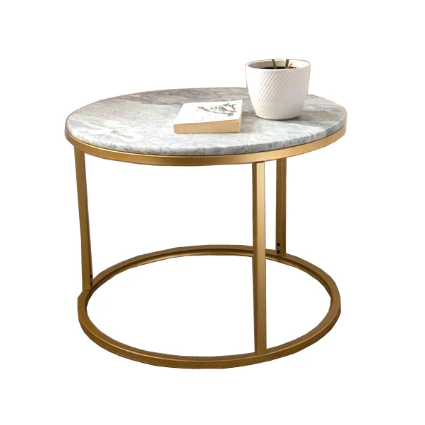 Stainless Steel Frame Round Coffee Table With Marble Top Modern Metal
