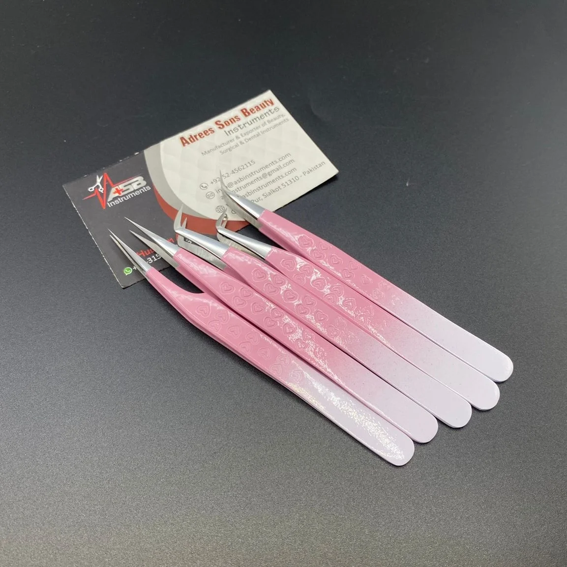 Baby Pink With White Ombre Color Coated Stainless Steel Heart Print Eyelash Tweezers/custom