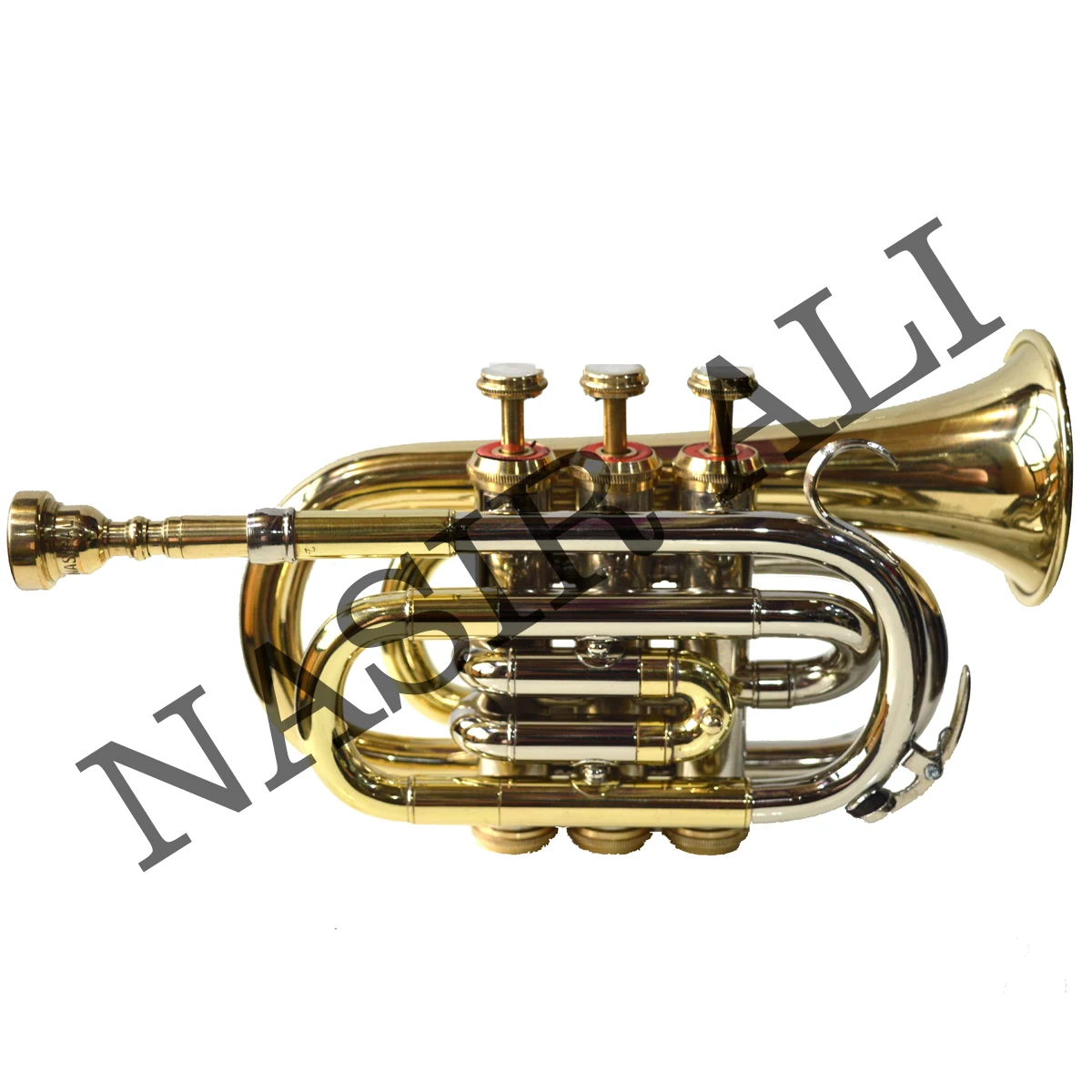 NASIR ALI NEW PROFESSIONAL POCKET TRUMPET BRASS NICKEL BB PITCH PREMIUM QUALITY WITH INCLUDE HARDCASE AND MOUTHPIECE
