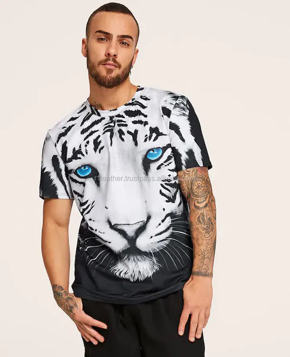 Summer Fashion Men Funny Tiger graphic t shirts 3D Printed Animal Pattern  Tees Tops Round Neck Short Sleeve Hip Hop Streetwear