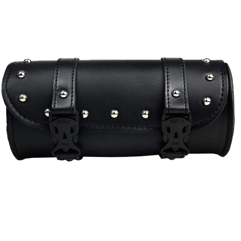 Custom Motorcycle Tool Bag Leather Luggage Black Saddlebag Roll Barrel