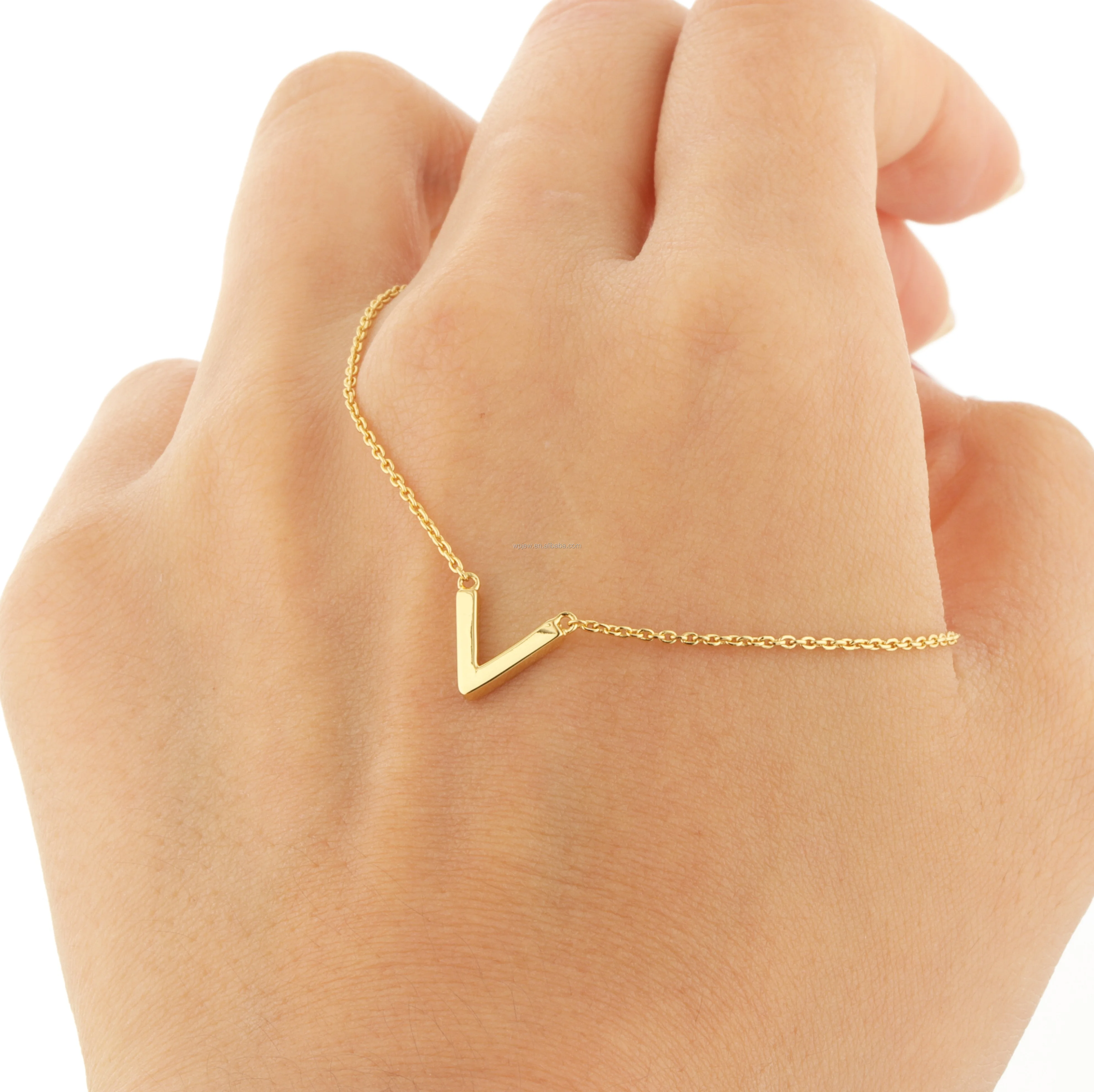 Silver Jewelry Letter V Pendant Necklace For Women Gift Gold Plated