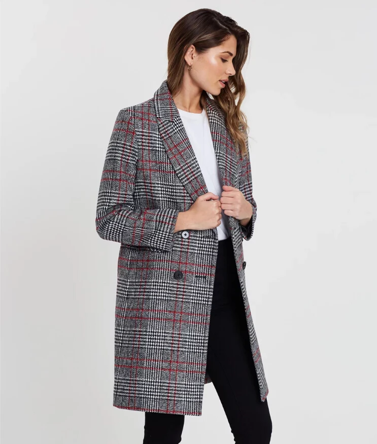 Classic Casual Jacket Check Fabric Handmade Women Wool Coat For Winter ...