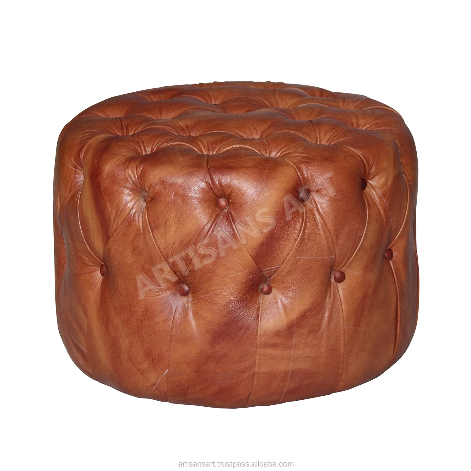 Rustic Vintage Canvas Leather Square Pouf,Natural Canvasleather Burlap