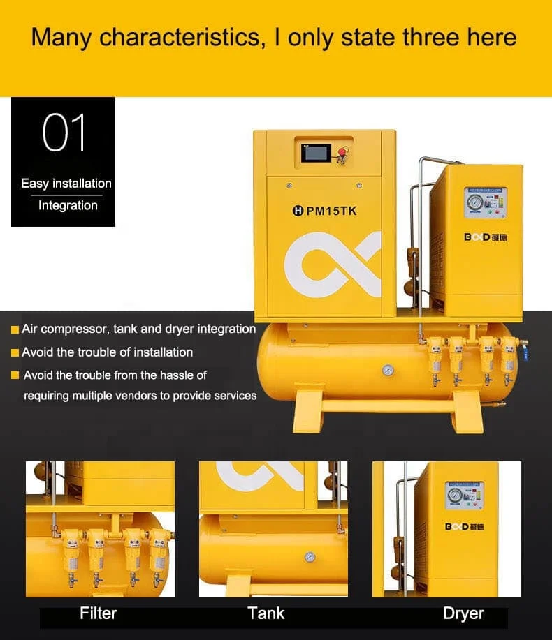 All In One Varied Speed Industrial Air Compressor Screw Air Compressor