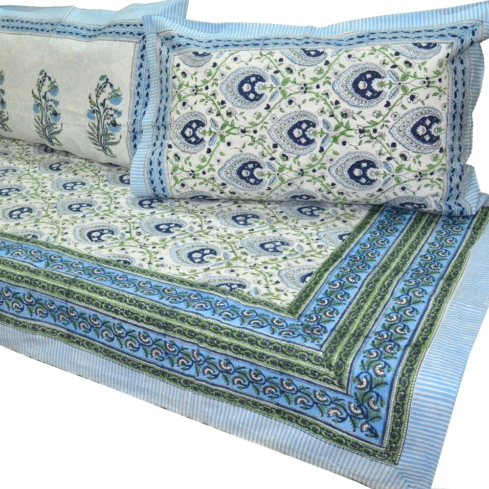 Ksbs001 Anokhi Print Indian Hand Block Print Bed Sheet/king Size With 2