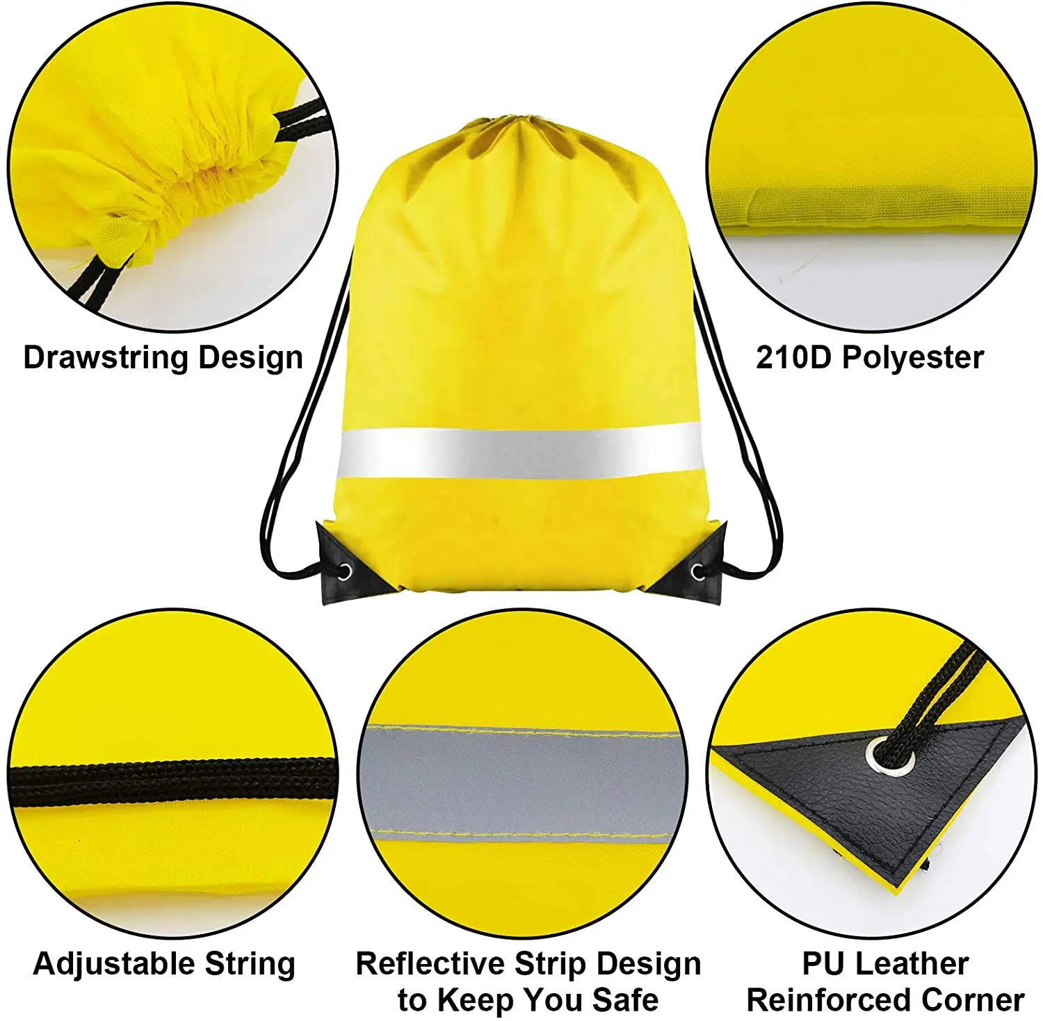 Reflective Strip Drawstring Backpack Bags Portable Waterproof Yoga ...