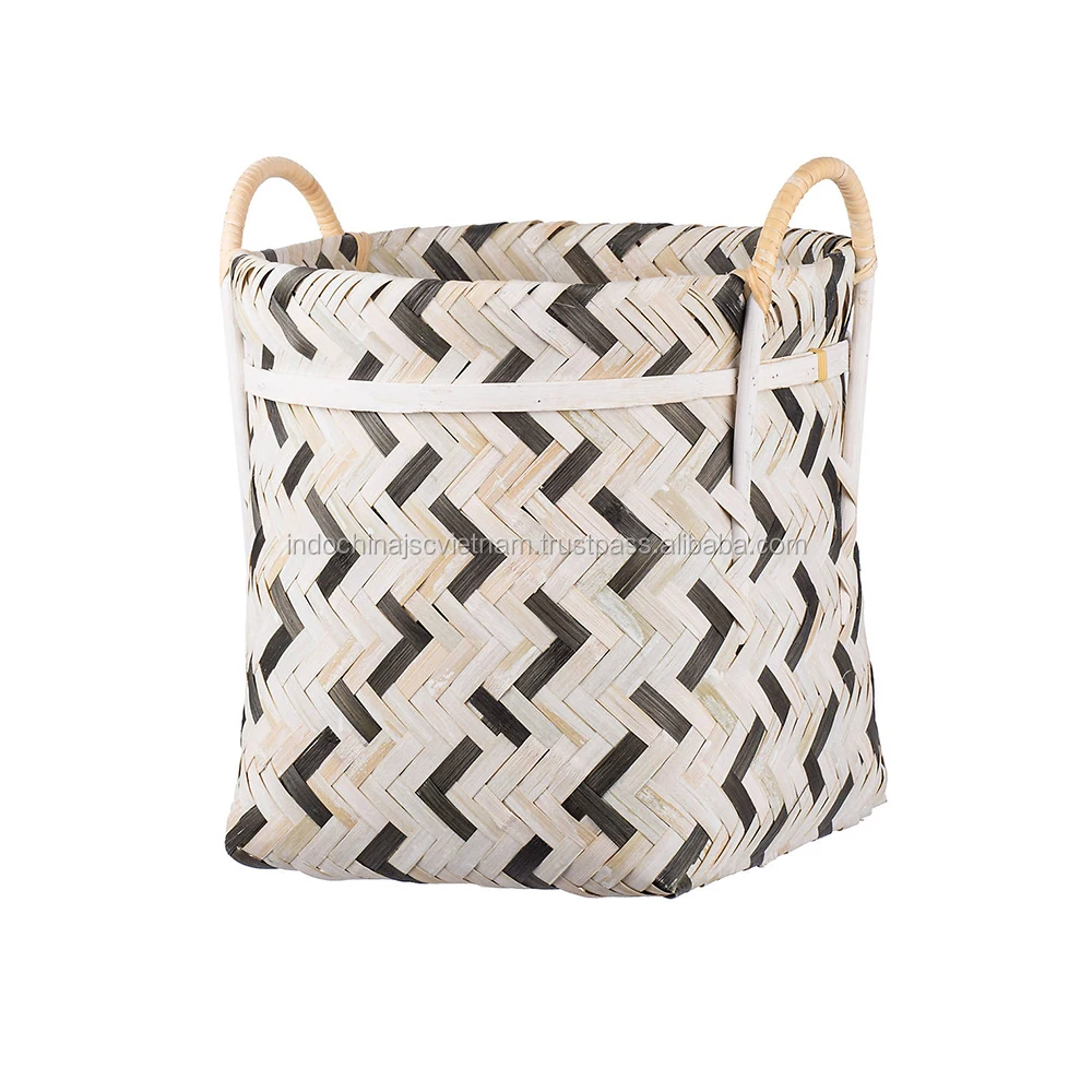 Bamboo Basket Weaving/ Black Bamboo Geometric Print Basket Wholesale