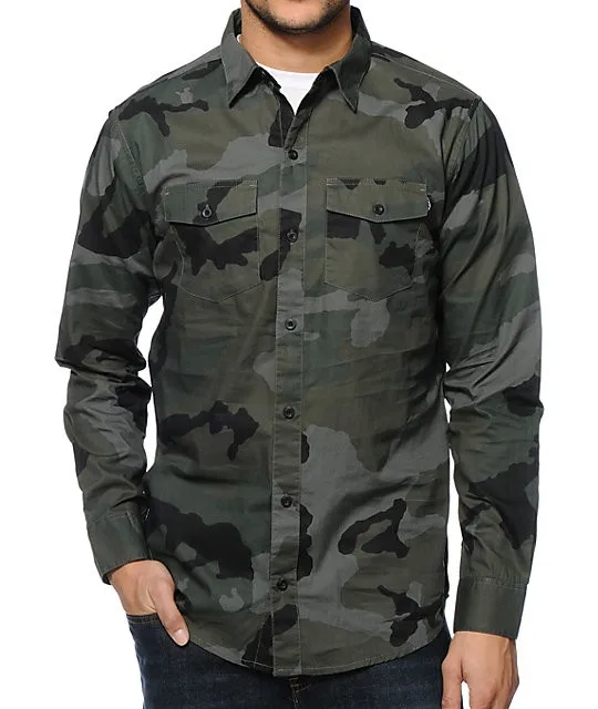 Chouyatou Men's Military Style Short/Long Sleeve Camo Printed Button Down Shirt