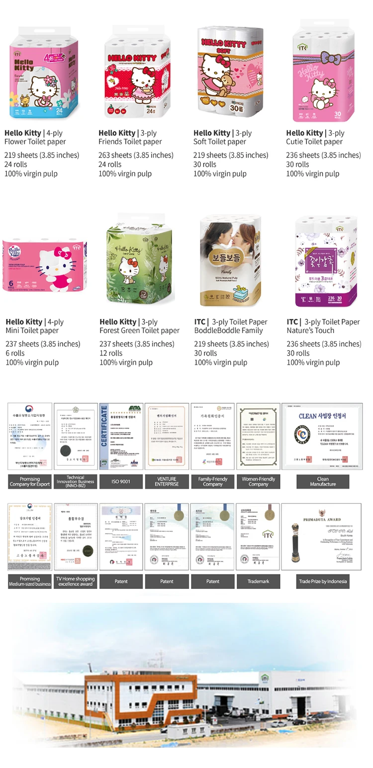 Korea 3 Ply Toilet Paper Roll Tissue Toilet Tissue Bathroom Tissue