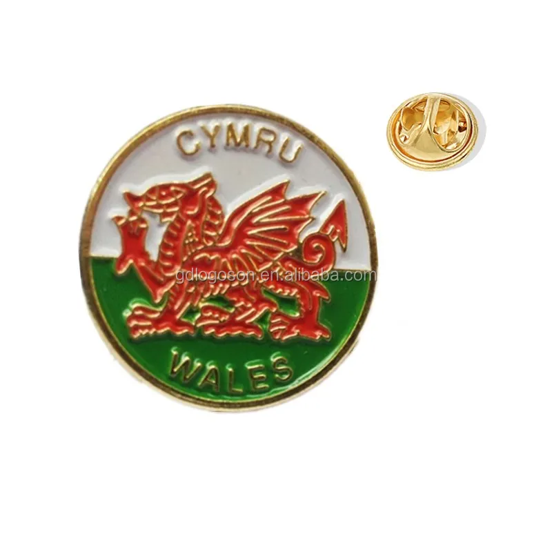 Wales flag badge Welsh lapel pin Cymru Red Dragon quality 3D gold plated alloy 