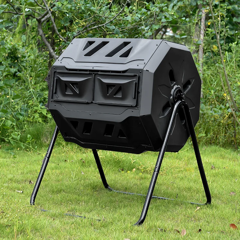 43 Gallon Black Door Outdoor Tumbling Composter Dual Rotating Batch ...