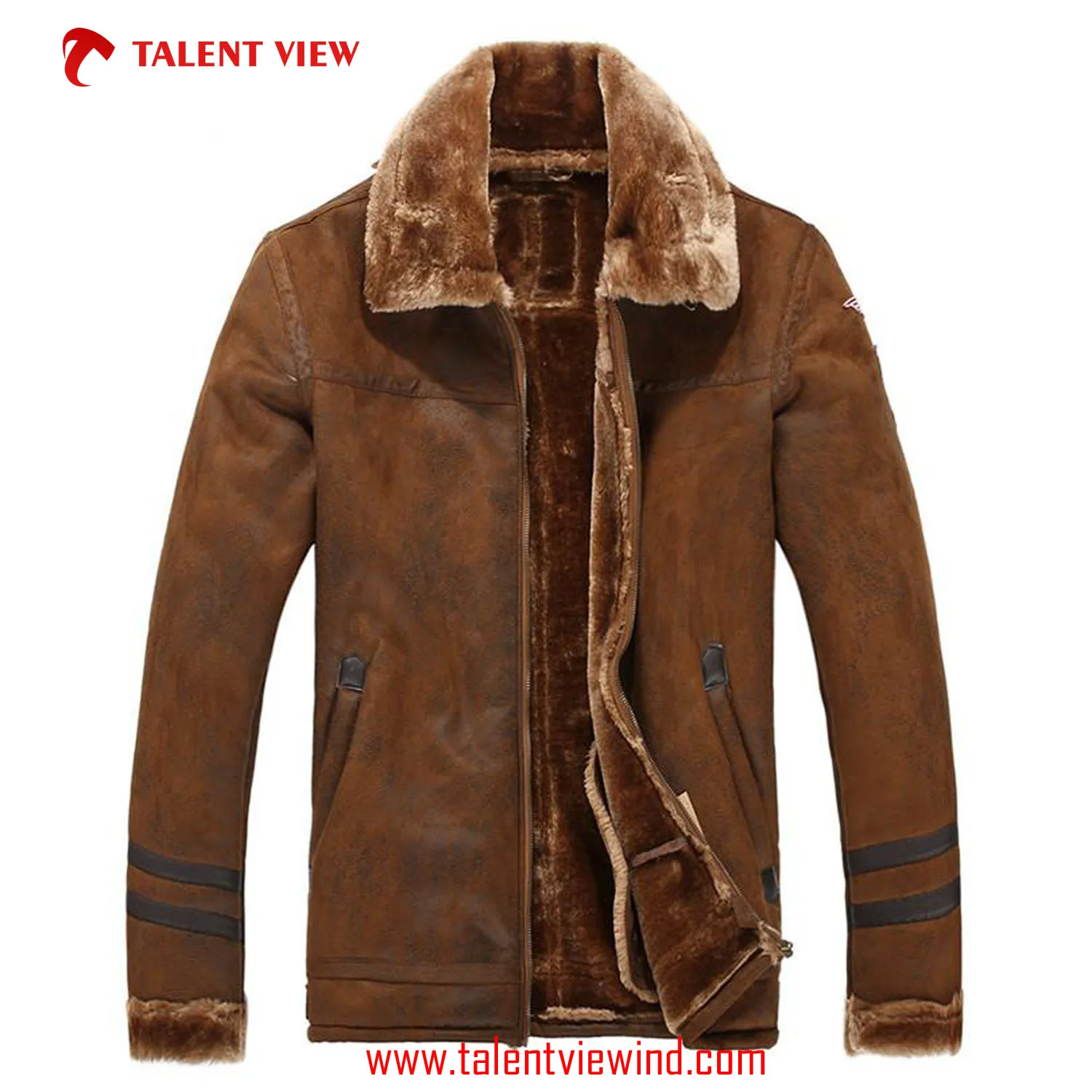 Mens Leather fur Collar куртка коричневая