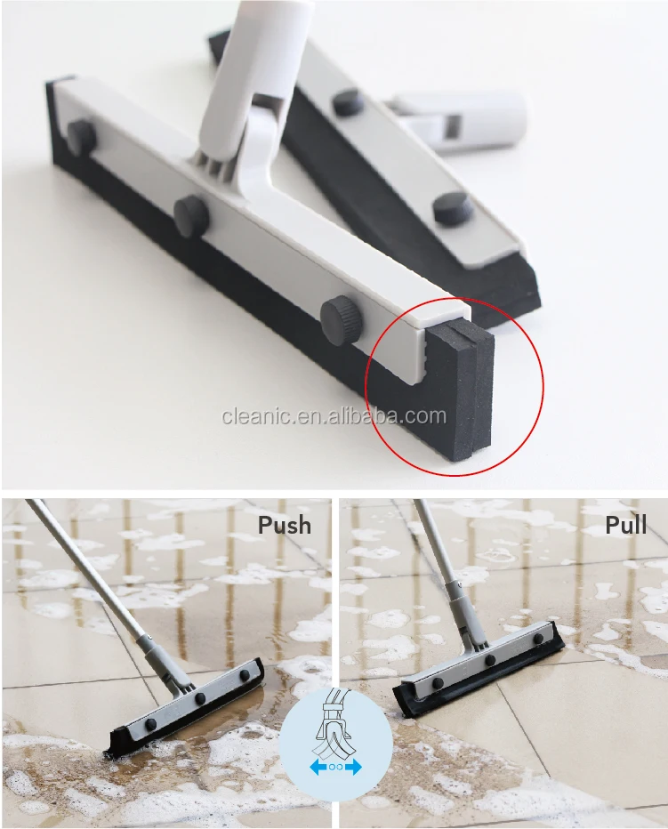 Household Double Black Foam Rubber Adjustable Floor Squeegee With Long