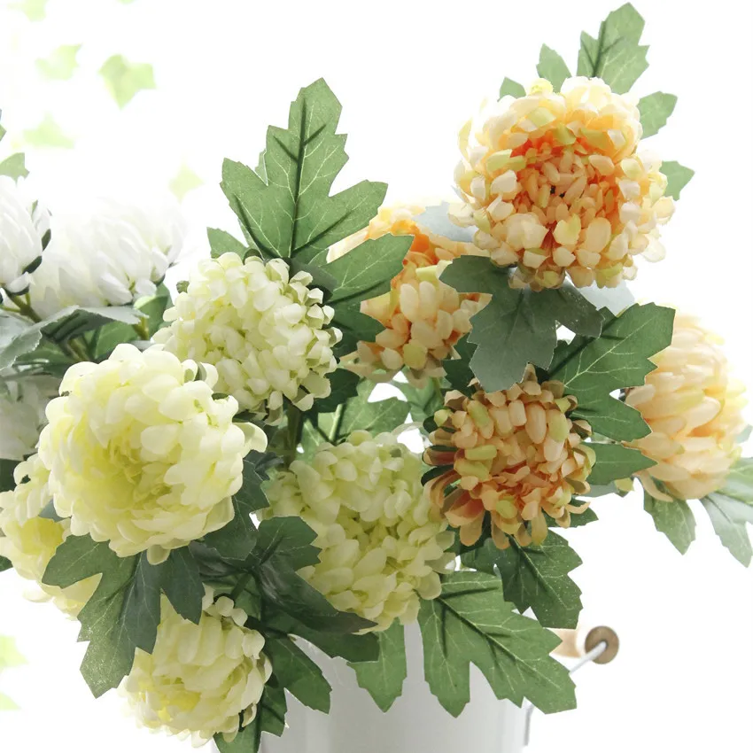 5heads Marigolds Chrysanthemum Artificial Silk Flowers Flores For Home Garden Wedding