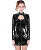 PVC High Neck Long-Sleeves Leather women gown