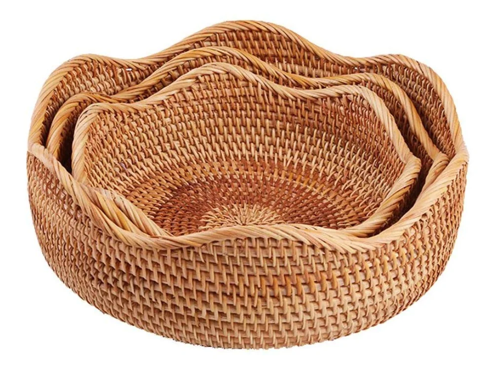 Vintage Style Basket Woven Handmade Rattan Fruit And Food Storage ...