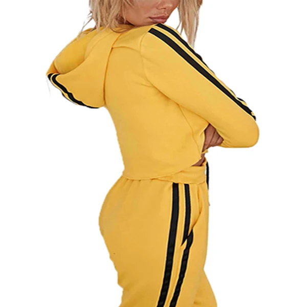 Ladies Track Suit Yellow Color With Hoodie Women Tracksuits Women Sweatsuit Casual Sportswear