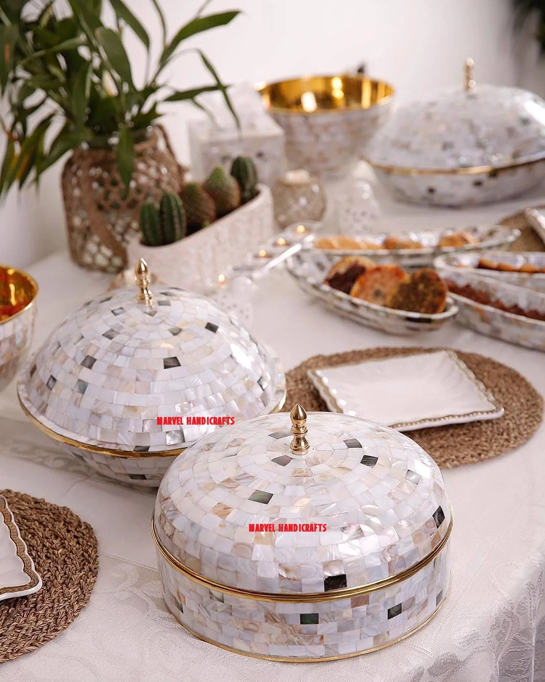 Mother Of Pearl Ramadan Eid Serving Casseroles Metal Craft Food Warmer