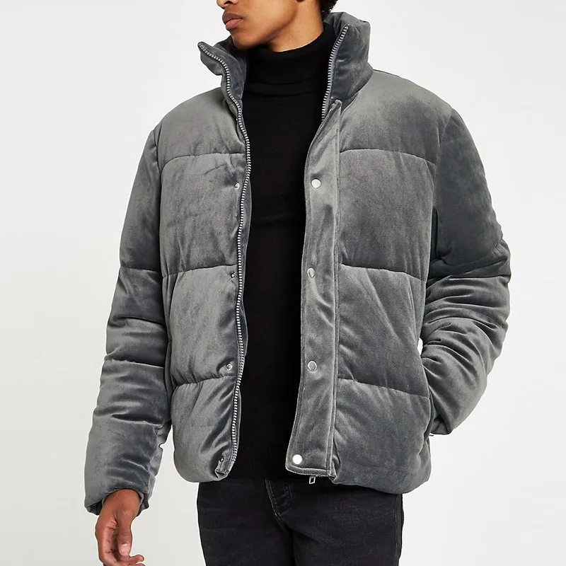 New Fashion Wholesale Custom Men's Clothes Grey Velvet Puffer