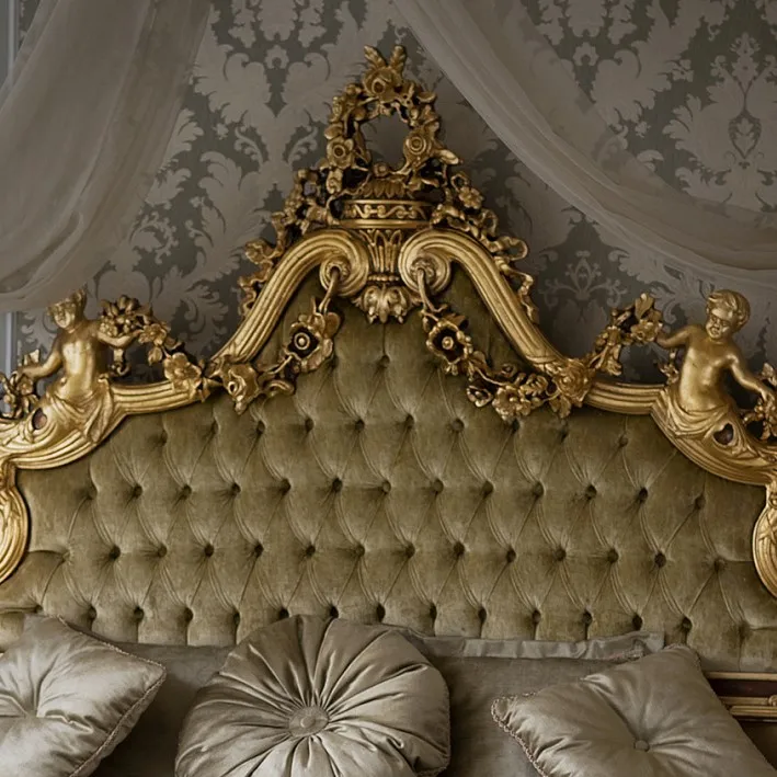 Gold Antique Bed Frames Made From Mahogany Wood With Luxury Design