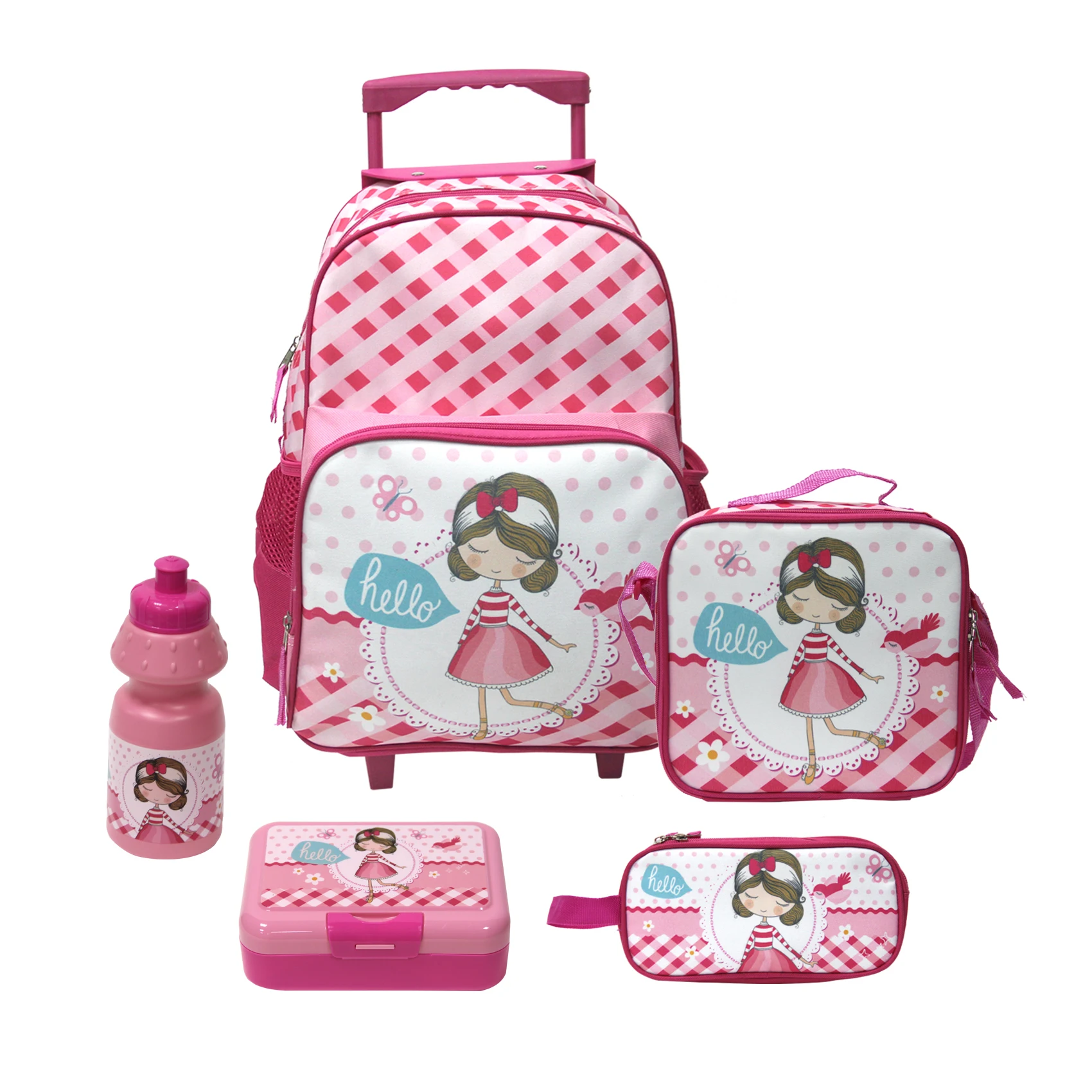 Trolley School Bag Set Of 5 For Girl Containing 16 Inch Trolley Lunch ...