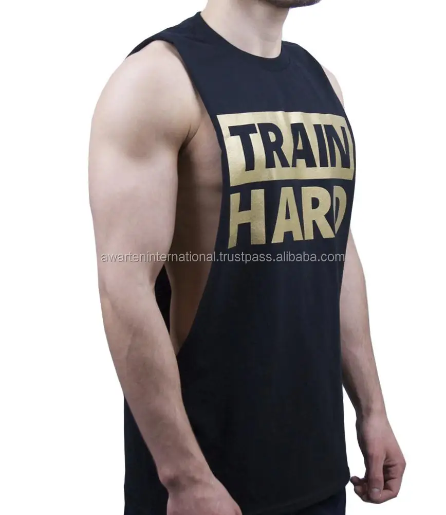 Oem Slim Fit Mens Cut Off Gym T Shirt/ Deep Cut Gym Training T Shirt