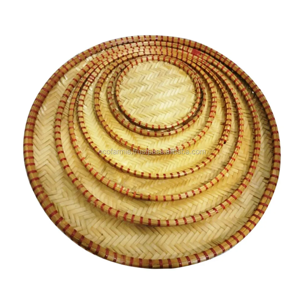 Vietnam Round Bamboo Trays Full Set/ Natural Hand Crafted Woven Bamboo
