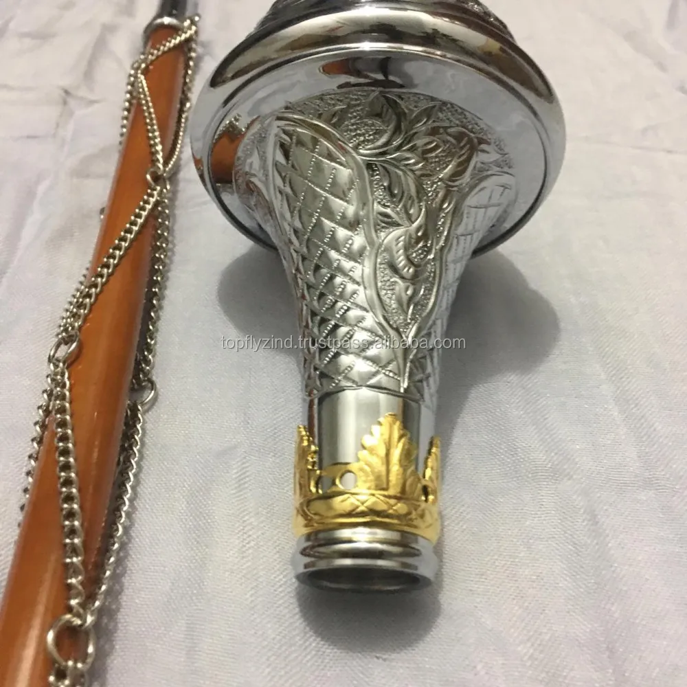 Drum Major Mace Staff Stave Lion Gold & Nickle Sliver 3 Cane Drum Major