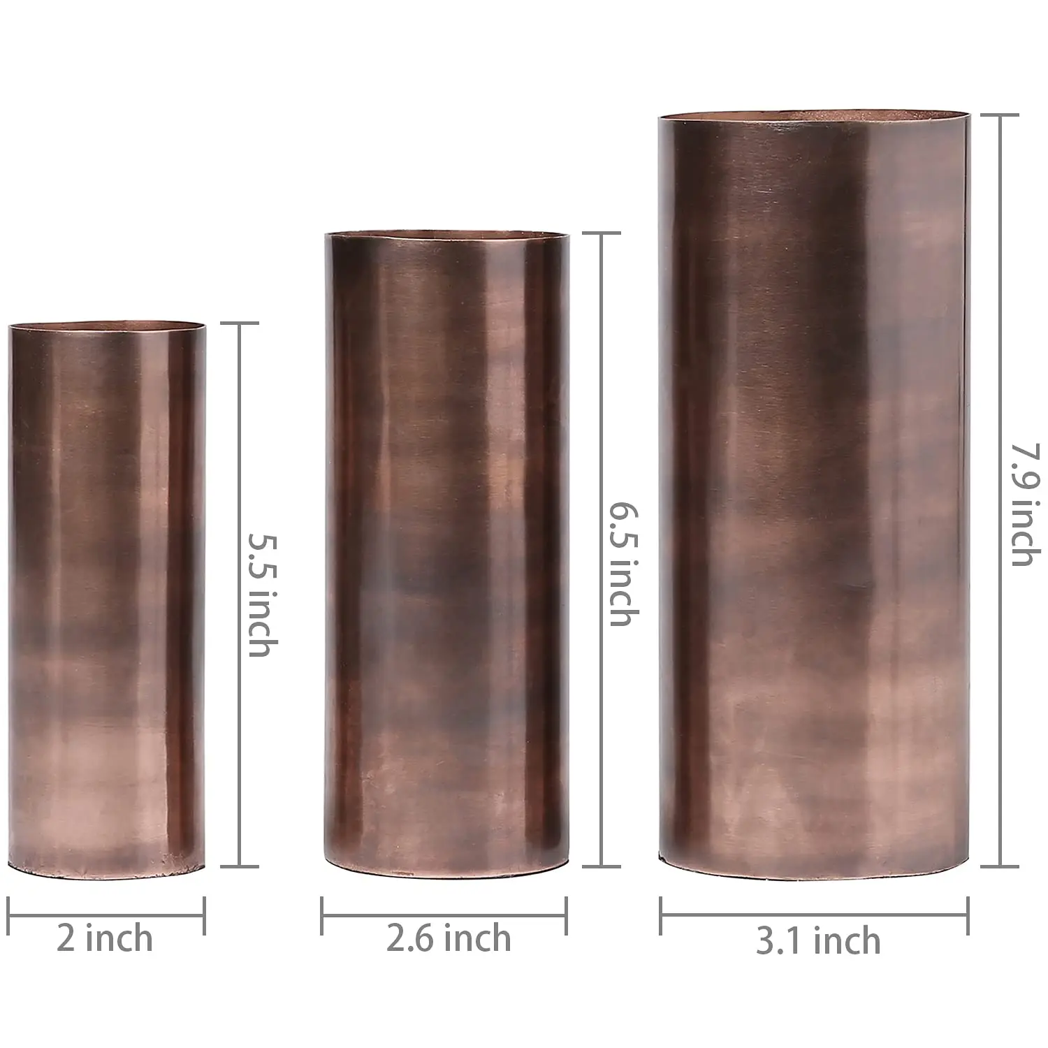 S/3 All Modern Vintage Copper Tone Metal Cylinder Decorative