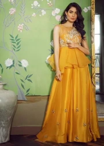 Haldi Attire Bridal Crop Top Skirt 