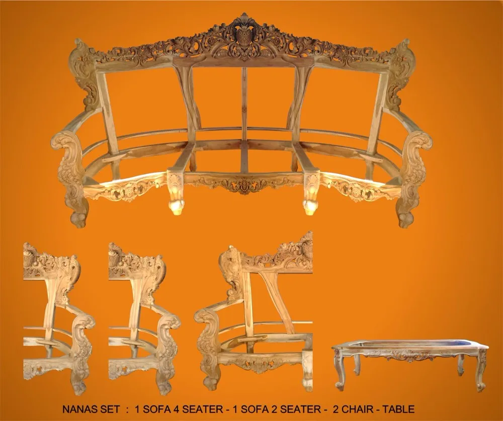 Teak Wooden Carved Sofa Chairs Living Room Furniture Unfinished ...