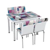 Turkish Quality Blue Patch Patterned Glass Table + 4 Chairs Set 70*110-70*170 cm