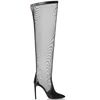 High heel over Knee ultra long Boots Pointed Toe Sexy Mesh Boots women shoes stilettos chaussure femme