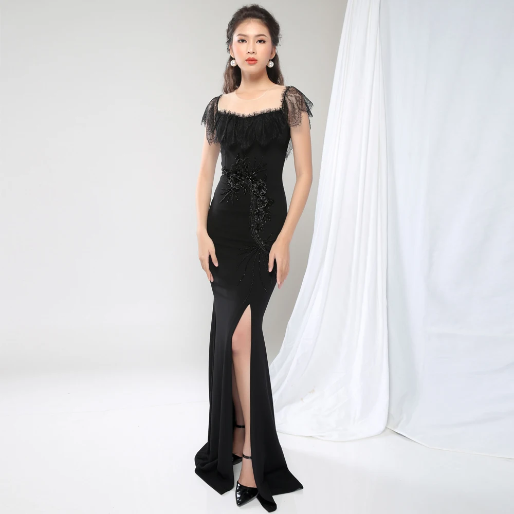 Wholesale Glamour Romantic With Hot Fashion Black Long Evening Party Dress Women