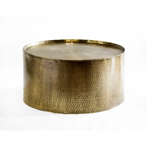 Metal Round Hammered Cylinder Brass Coffee Tables Set Home Decor