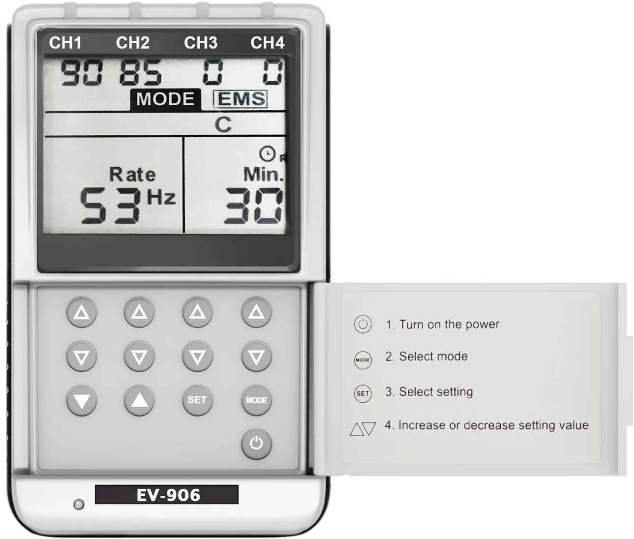 EV-906 4 Channel Muscle Stimulator Tens EMS Unit