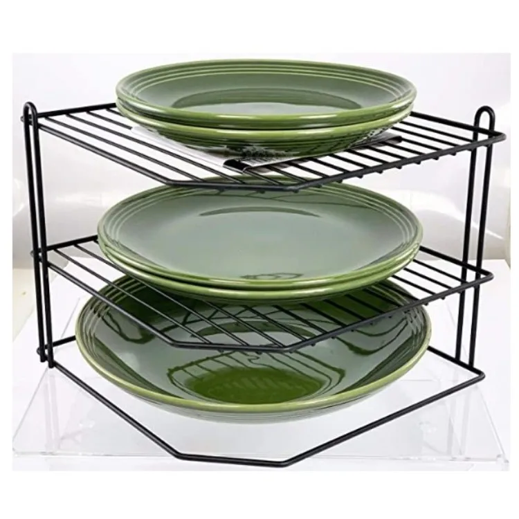 3 Tier Iron Black Corner Plate Kitchen Cupboard Organizer,Storage Rack