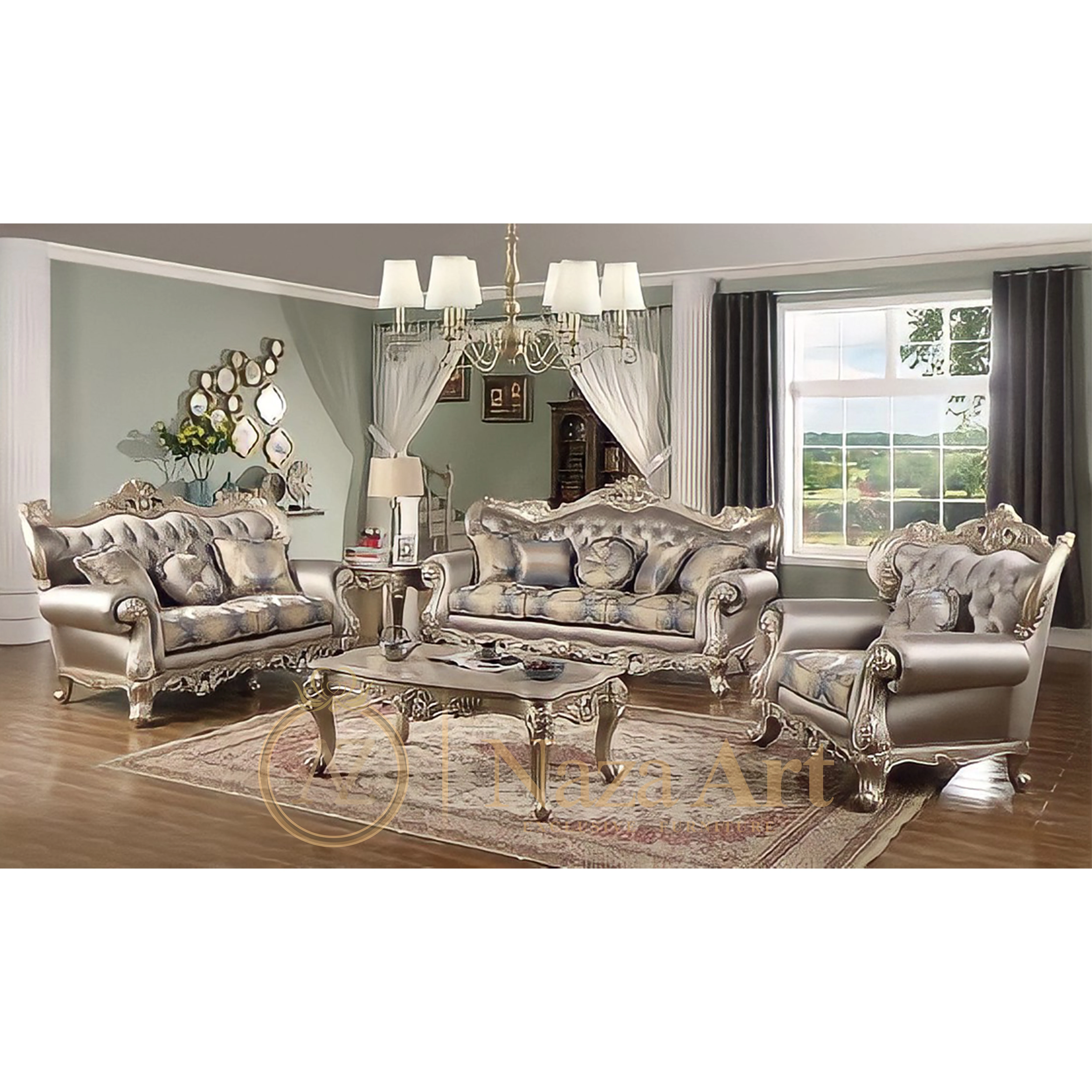Luxury Classic Sofa French Style Wooden Set for Living Room