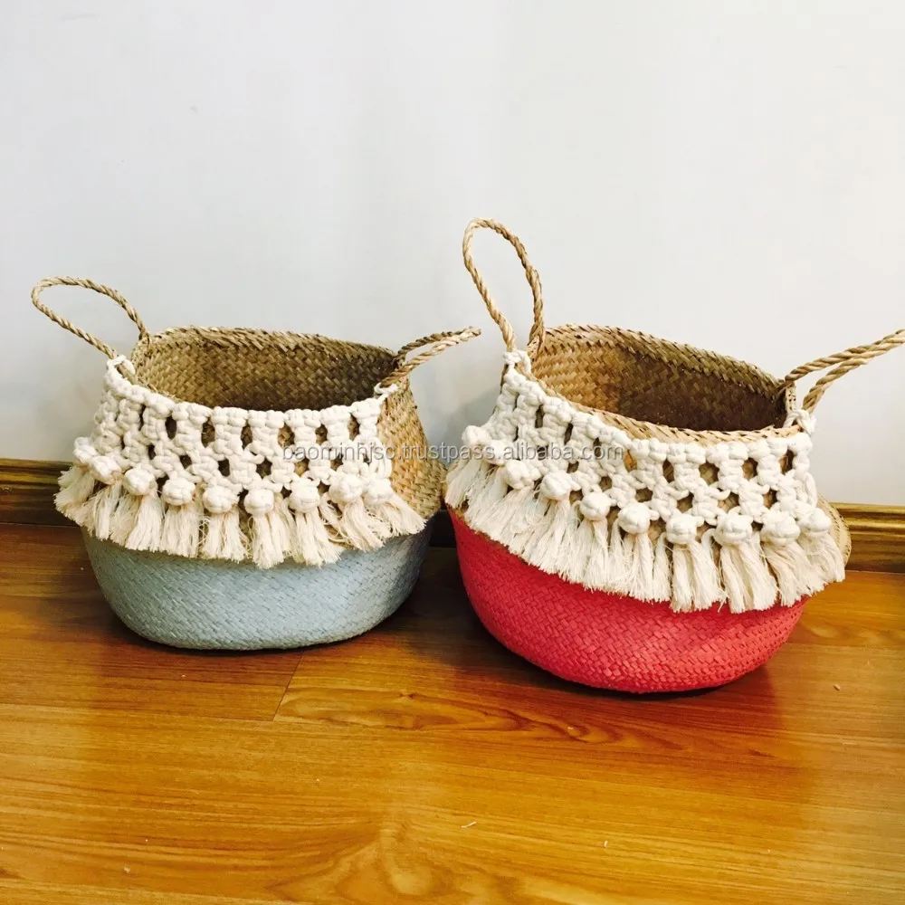 Dipped Belly Seagrass Basket With Macrame Buy Belly