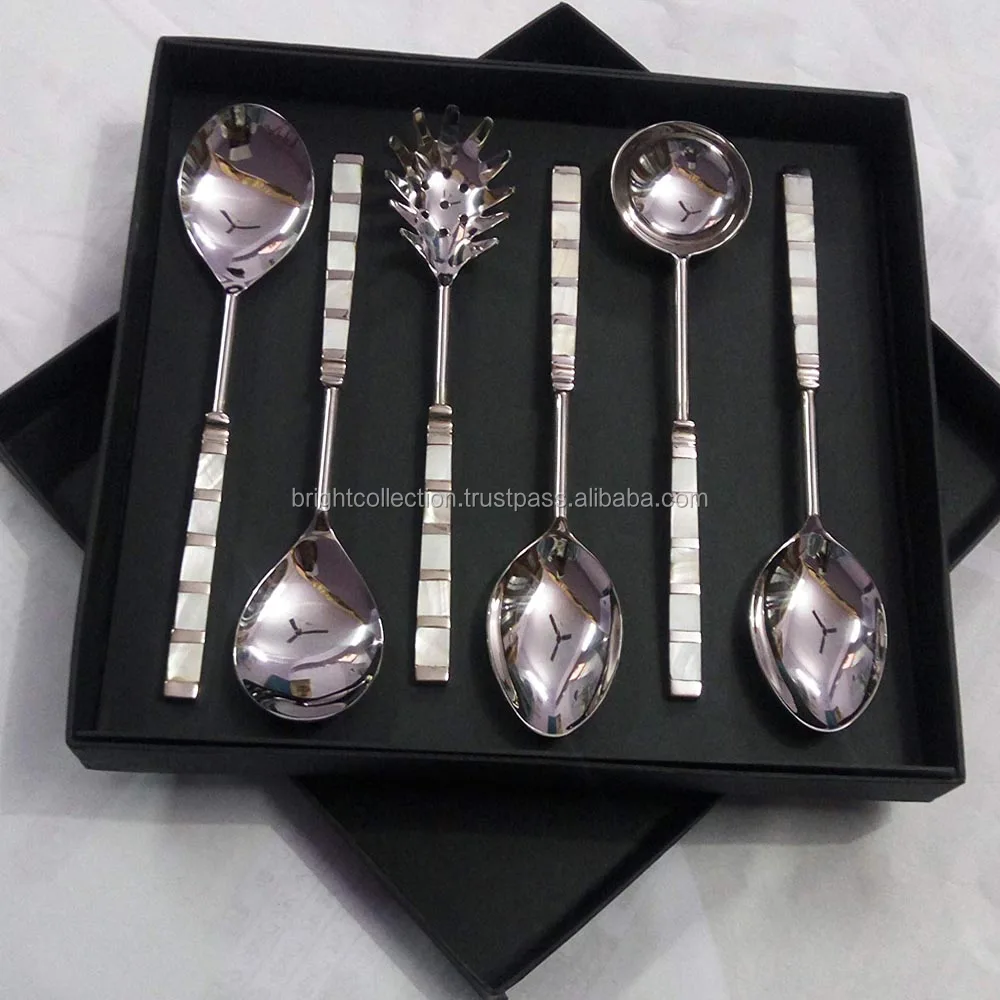 Gold Serving Utensils Set With Knot Handle Nativity Wooden Stable