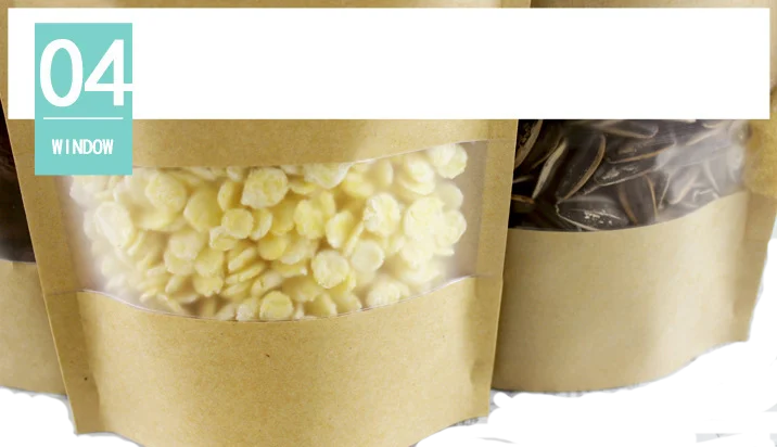 Custom logo Printed Brown Kraft Paper Pouches Ziplock Bags With Clear Window