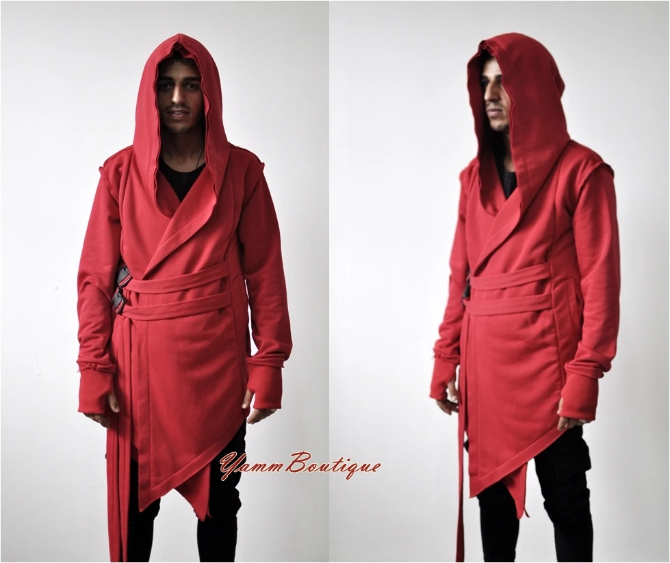 
NEW Hooded Asymmetrical Men Coat, Cyberpunk 77 Gothic Black Long Jacket, Post Apocalyptic Assassins Cosplay Futuristic Oversized 