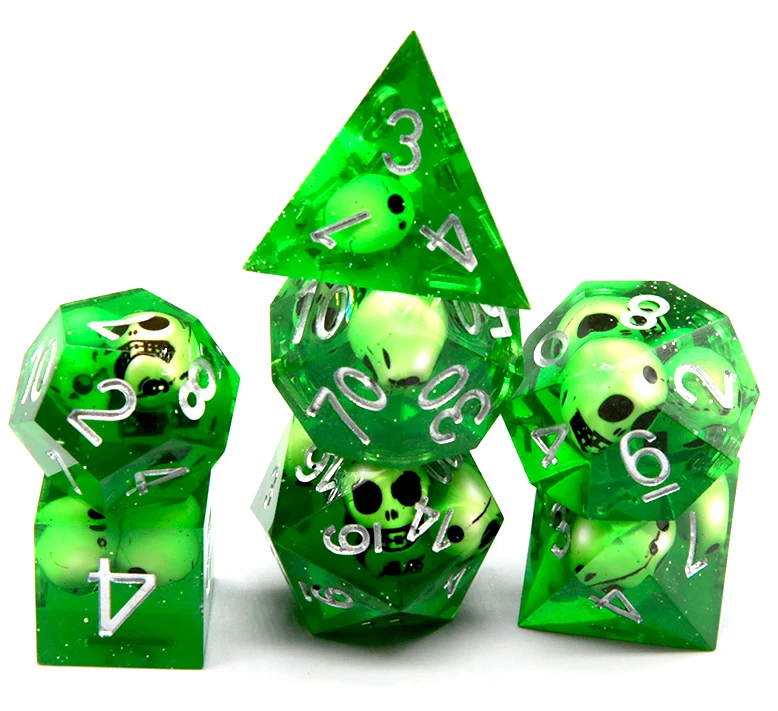 Hs Dice Resin Dnd Rpg Dungeons And Dragons Sharp Edge Dice With Green