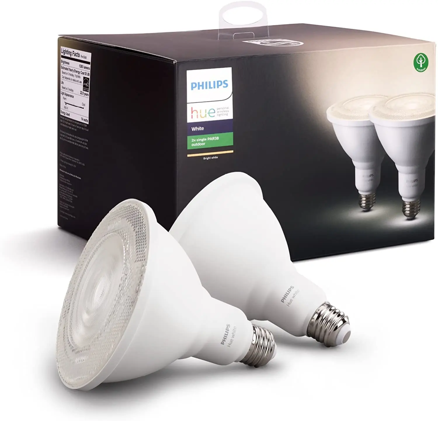 In Stock - High Quality - Hue White Outdoor PAR38 13W Smart Bulbs, 2 White PAR38 LED Smart Bulbs.