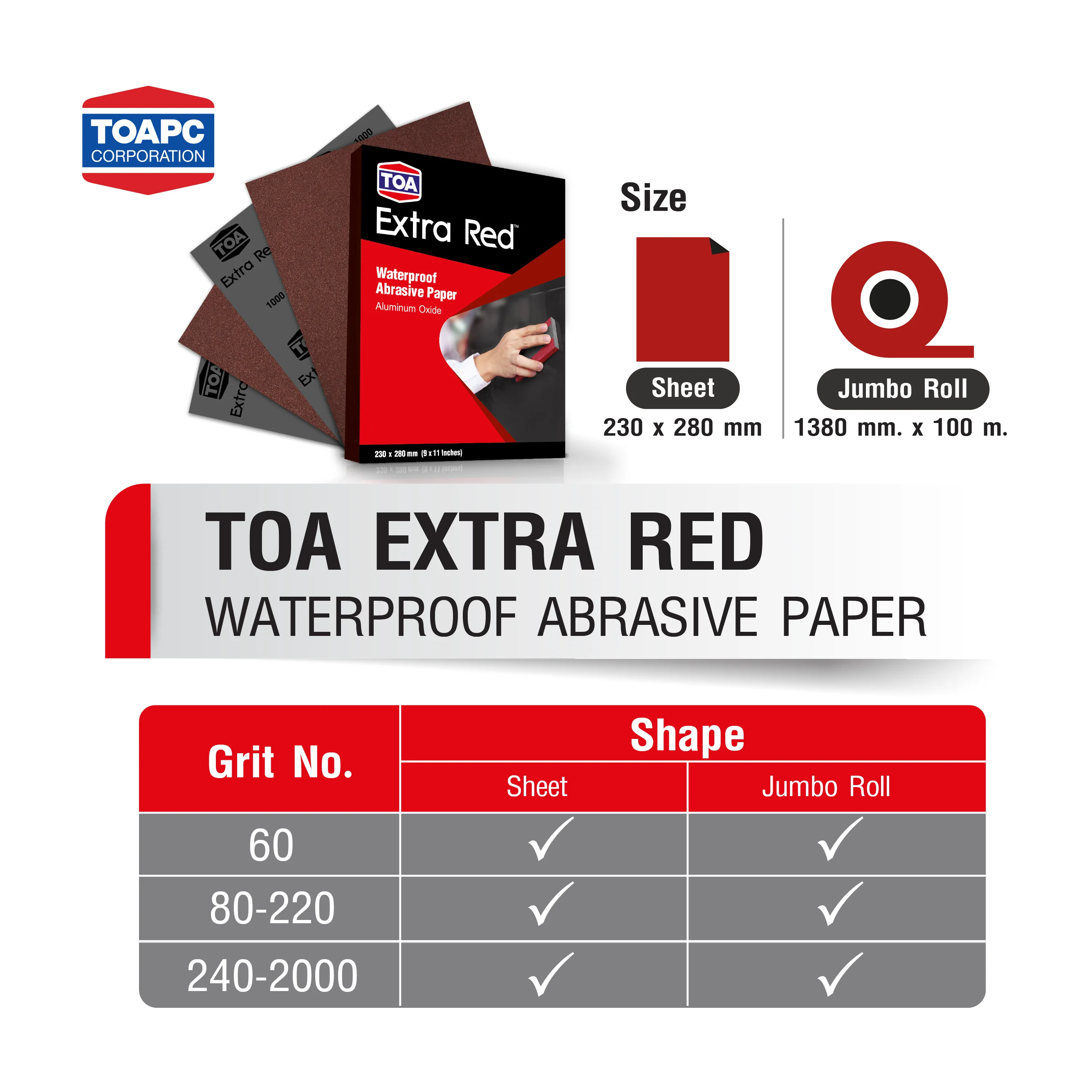 Toa Extra Red Waterproof Abrasives Paper Roll Size 1380mmx100m Grit 60