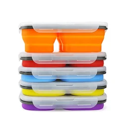Bento Lunch Box 3 Compartment Silicone Collapsible Indoor Outdoor Food Storage Lunch Box