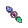 925 Sterling Silver Diamond Jewelry Three Stone Gemstone Long Ring