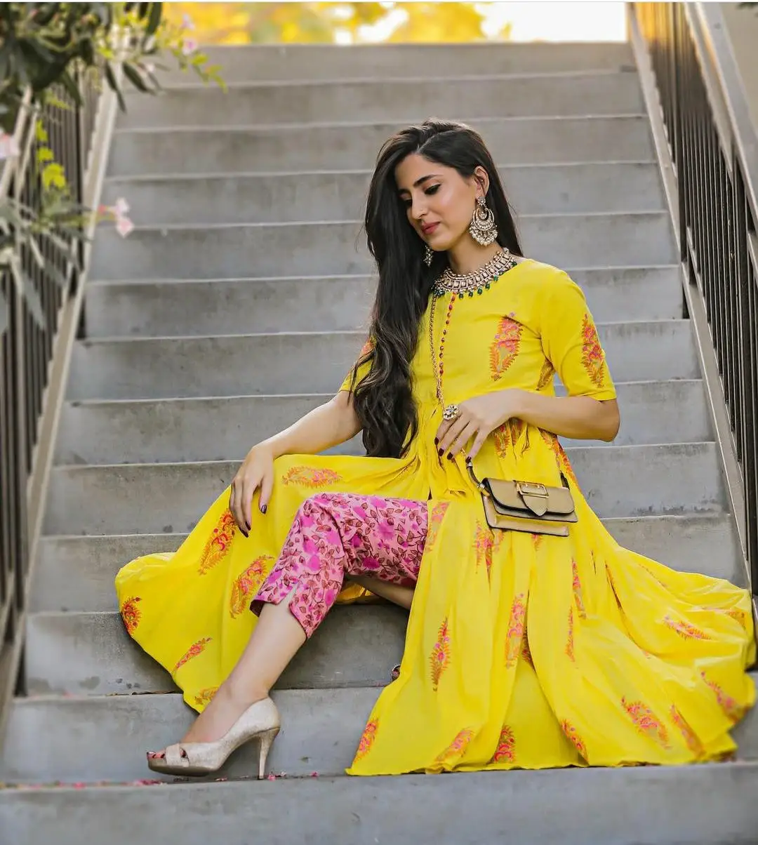 yellow churidar top